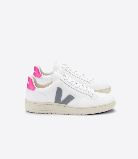 Women Veja V-12 Leather Trainers White/Pink ireland IE-0543VP